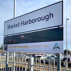 Market Harborough station sign